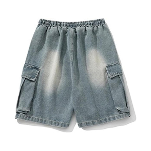 Short Baggy en Denim Bleu Clair de Qualité Supérieure 2025 Coton Style Décontracté Droit avec Taille Moyenne Tricoté Été 100% - Product Image 2
