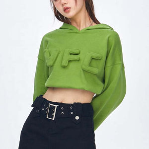 เสื้อฮู้ดครอปแฟชั่นลำลองคุณภาพสูงล่าสุด ลายปั๊มนูน 3 มิติ เสื้อครอปท็อปผู้หญิงแบบสั่งทำ - Product Image 5