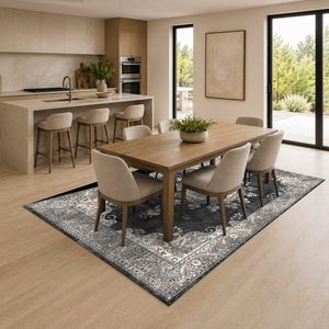 Tapis de salon en chenille antidérapant, gris anthracite, motif médaillon traditionnel imprimé numériquement, lavable en machine, vente en gros - RUGS DEPOT LXDP-0165 - Product Image 4