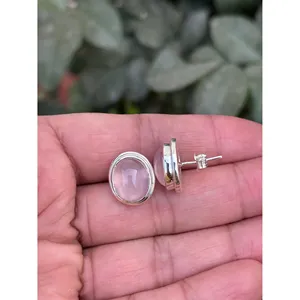 925 Silver Oval Rose Quartz <b>Stud</b> <b>Earrings</b> with Diamond Gold-Plated Rose Gold Trendy Cute Style for Engagement Wedding Party - Product Image 3