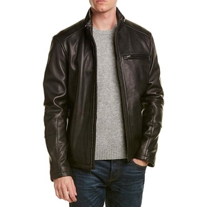 Nueva llegada personalizada a prueba de viento Casual negro montar motorista motocicleta hombres chaquetas de cuero elegante moda chaquetas de cuero genuino - Product Image 1