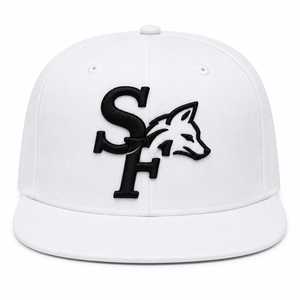 Gorra Snapback Blanca de 5 Paneles con Bordado Frontal del Logotipo de la SF Fox en Negro, Visera Plana, Unisex, Estilo Casual Urbano, Mezcla de Algodón - Product Image 1