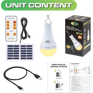 Ampoule LED à panneau solaire rechargeable par USB 9W, produit d'éclairage extérieur - Product Image 1