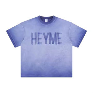 T-shirt vintage en satin délavé à l'acide, 100 % coton épais, col en V, anti-plis, manches courtes, personnalisable avec logo, pour homme, impression DTG/DTF - Product Image 1