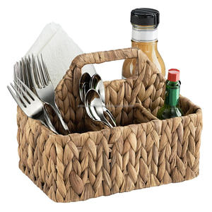 Water Hyacinth Utensil Caddy Wicker Woven Caddy Cutlery Storage Organizer Basket Tote Bin Basket for <b>Kitchen</b> <b>Table</b> Pantry - Product Image 3
