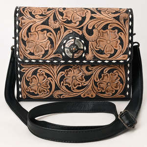 Handmade Tooled Leather Crossbody <b>Bag</b> Lady Vintage Floral Carved Western Shoulder Purse Lightweight Concho Adjustable <b>Strap</b> - Product Image 2