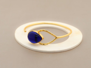 Bracelet manchette plaqué or fait main avec pierre bleue Bracelet ouvert réglable pour femmes bijoux de mode - Product Image 2