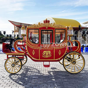 Chariot de mariage royal électrique de luxe rouge à 4 roues Transport spécial Chariot tiré par des chevaux - Product Image 3