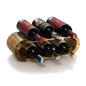 Casier à vin en bois autoportant de conception moderne: organisateur de comptoir de décoration de cuisine pour 6 bouteilles - Product Image 1