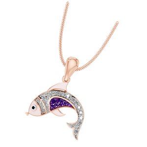 Colgante de diamantes en forma de pez de oro auténtico de 18 quilates con piedras moradas Joyería fina OEM personalizada para niños y mujeres Hecho EN LA India - Product Image 4