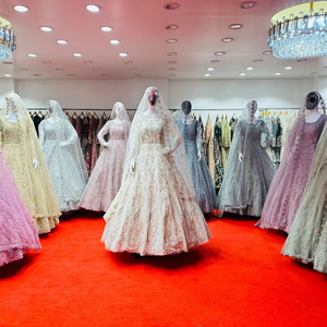 Robe longue ethnique indienne Anarkali pour femmes vêtements de fête adultes fantaisie broderie filet Dupatta en filet - Product Image 1