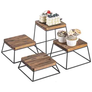 Soportes cuadrados de hierro y madera para servir magdalenas y pasteles, vajilla hecha a mano, utensilios de cocina, soportes para pizza de boda para exhibiciones elegantes - Product Image 5