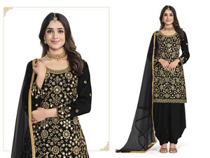 ผ้าจอร์เจียเทียมหนักพร้อมเสื้อปักลายลำดับหนา-ชุดซาร่าและ dupatta เย็บอย่างเต็มที่พร้อมที่จะสวมใส่ - Product Image 3