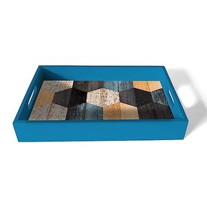 Bandeja de servicio de madera con estampado de Meena personalizada y cuadrada, estampados de último diseñador decorativos elegantes esmaltados altos para uso doméstico en la cocina - Product Image 2