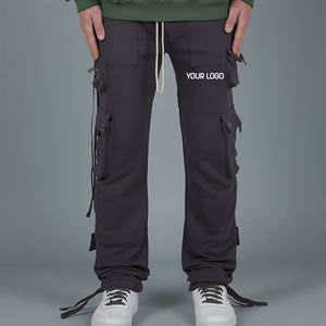 Pantalon cargo ample à jambes larges, couleur unie, avec plusieurs poches cargo, vente chaude OEM/ODM, logo imprimé personnalisé, pantalon pour homme couleur unie - Product Image 4