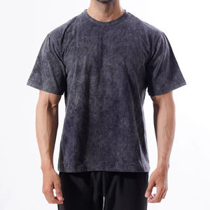 Camiseta de manga corta con cuello redondo sólido ajustada para hombre de algodón 100% de alta calidad con lavado ácido personalizable - Product Image 1