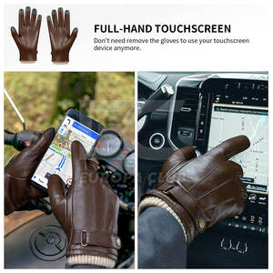 <b>Men</b> Driving Low Cut Leather <b>Gloves</b> Fit Premium Soft Leather <b>Touch</b> <b>Screen</b> Fashion Outdoor <b>Gloves</b> - Product Image 3