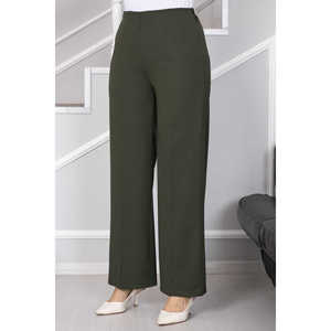 กางเกงขายาวทรงกว้างสีกากี Palazzo Modest - Product Image 2