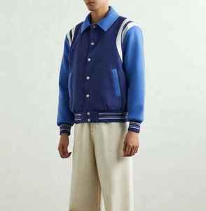 Logo personnalisé laine broderie Baseball Letterman vestes hommes Vintage blanc en cuir manches Varsity veste couleur bleue - Product Image 3
