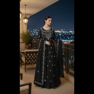 Robe Anarkali brodée grise élégante-parfaite pour les mariages et les fêtes - Product Image 1