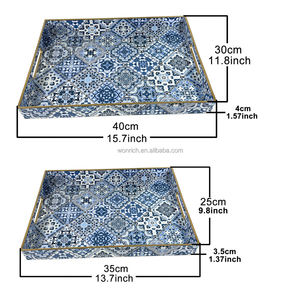 Plateau de service rectangulaire de style Blue Flora pour le petit-déjeuner, plateau de rangement pour table basse, pour pouf - Product Image 5