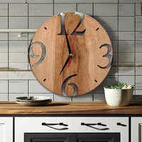 Jam Dinding Kayu Persegi Rustic Satu Sisi Gaya Farmhouse Art Deco Antik Desain Potret Analog Quartz Senyap untuk Ruang Tamu