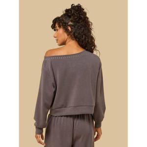 Women's Silk Embroidered <b>off</b> <b>Shoulder</b> <b>Sweatshirt</b> with Zipper Long Streetwear Hoodie - Product Image 5