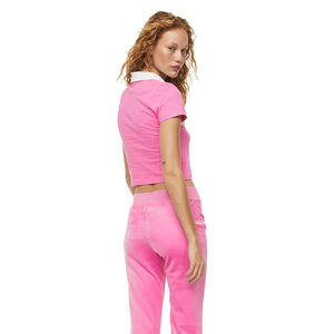 Camiseta ajustada con cuello vuelto para mujer, Top corto de alta calidad, color rosa, blanco, a la venta, a precio barato - Product Image 5