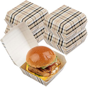 Mini boîtes à hamburger de 2.8x2.8x2 pouces, récipients alimentaires-couvercle à charnière, jetables, boîtes à emporter en papier à carreaux, curseurs de service - Product Image 1