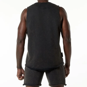 เสื้อแขนกุดไม่มีแขนสำหรับผู้ชายเสื้อกล้ามออกกำลังกายเสื้อฟิตเนสฝรั่งเศสเทอร์รี่ล้างกรดวินเทจ - Product Image 6