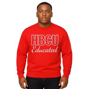 HBCU Educated Chenille <b>Sweatshirt</b> <b>Red</b> & White Embroidered Letters Cotton Blend Greek Fraternity Divine Nine Apparel - Product Image 1