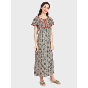 Chemise de nuit longue en coton imprimé Evolve pour femme, super confortable et douce (vert bouteille), vêtement de nuit tissé ODM pour demoiselles d'honneur - Product Image 3