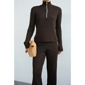 Dark Brown Zippered <b>Knit</b> <b>Set</b> - Product Image 1