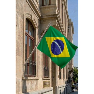 Ensemble de mât de drapeau télescopique mural brésilien en aluminium et polyester avec impression numérique 3x5 pieds pour les agences d'assurance et de voyages - Product Image 2