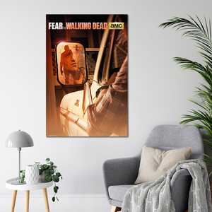Affiche moderne « Fear the Walking Dead » : Zombie dans le rétroviseur – Tableau mural sur toile avec cadre noir - Product Image 3