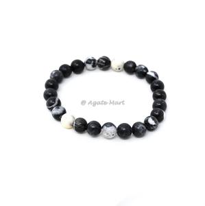 Pulsera de Jaspe Picasso Gris Natural Piedra Semipreciosa Tallada Ágata Estilo Amor para Joyería y Aura Curativa - Product Image 4