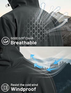 Veste Softshell à Capuche pour Homme Imperméable Doublée en Polaire Veste de Pluie Légère Coupe-Vent Manteau d'Hiver Randonnée en Plein Air - Product Image 6