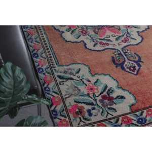 พรมตุรกีโบราณ ขนาด 4.4x7.3 ฟุต ลายจุดสีส้ม ทำจากขนสัตว์ - Product Image 3