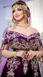 2025@Stylish Embroidery on Women's <b>Purple</b> Caftan <b>Dress</b> with embellished Crystal glass beads, Dabka, Pearls, Stone zardozi work - Product Image 4