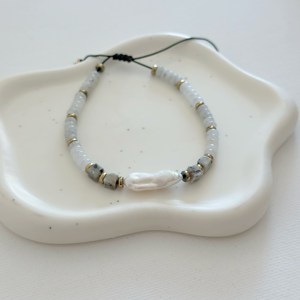 สร้อยข้อมือลูกปัดไข่มุกบาร็อคปรับได้พร้อมโกเมนและหินธรรมชาติโอนิกซ์เครื่องประดับดีไซน์เชือกสแตนเลส - Product Image 6