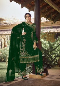 ชุดไหมเทียมคุณภาพสูงจากนักออกแบบ,พร้อมงานปักลาย Salwar Kameez Plazzo และ Dupatta ขายส่งจากโรงงาน - Product Image 5