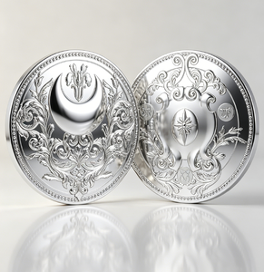 Pièce commémorative à motif floral en relief avec symbole de lune croissante et étoile, pièce de défi florale ornée Wicca, jeton de collection, cadeau - Product Image 3