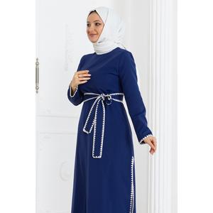 Ensemble décontracté indigo avec ceinture MSW19365-2, hauts longs mi-longueur, tailles 2XL et XL, tissu à motifs décoratifs - Product Image 2