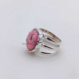 Elegant 925 Sterling Silver Pink Turquoise <b>Ring</b> Handmade Oval Natural Copper Inlay <b>Statement</b> Promise Jewelry - Product Image 6