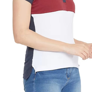 Polo femme tendance bicolore décontracté tricolore à manches courtes col revers en coton coupe ajustée pour le golf, le tennis et le sport - Product Image 5