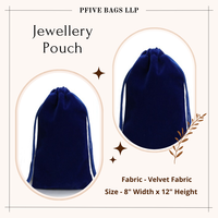Petite pochette en velours bleu marine avec cordon de serrage pour le rangement de bijoux