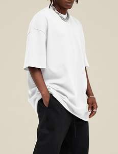 Camiseta básica informal Unisex para hombre, camiseta sólida de cuello redondo de algodón pesado de 300 gramos de gran tamaño con ropa informal holgada - Product Image 3