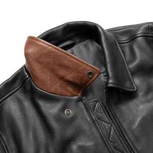 Veste bomber en cuir pour homme Rider Pro, noire et cognac, en cuir de vache, veste de moto avec poches pour protections, veste de motard - Product Image 5
