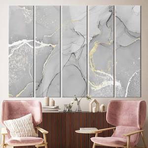 Toile d'art moderne luxueuse en marbre, décoration murale imprimée gris et or, 5P: Gallery Wrapped - Product Image 1
