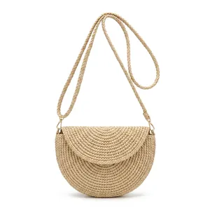 Bolso Bandolera de Media Luna con Cuentas, Azul, Hecho a Mano, con Cierre de Solapa, para Uso Diario Informal - Product Image 4